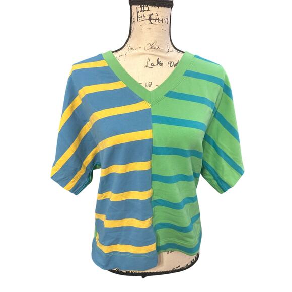 Cabi Colorblock Striped V-Neck Tee XS – Blue, Yellow, and Green Pop Top - Picture 1 of 10